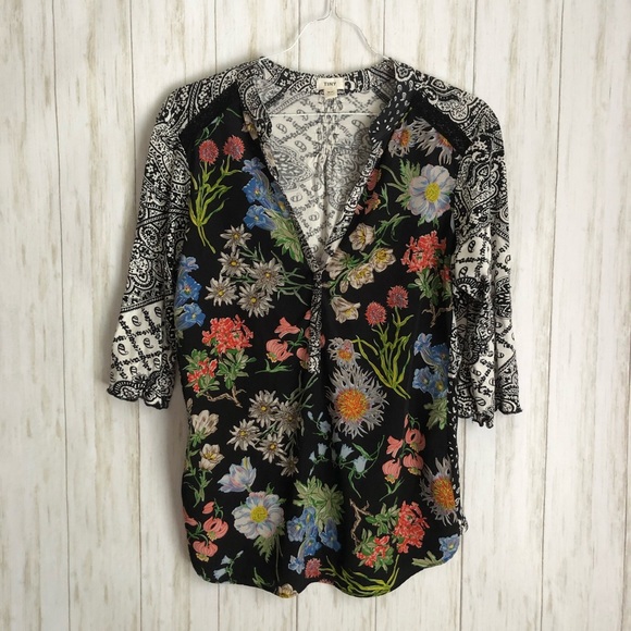 Anthropologie Tops - anthropologie tiny Black Floral Paisley Lacona Top